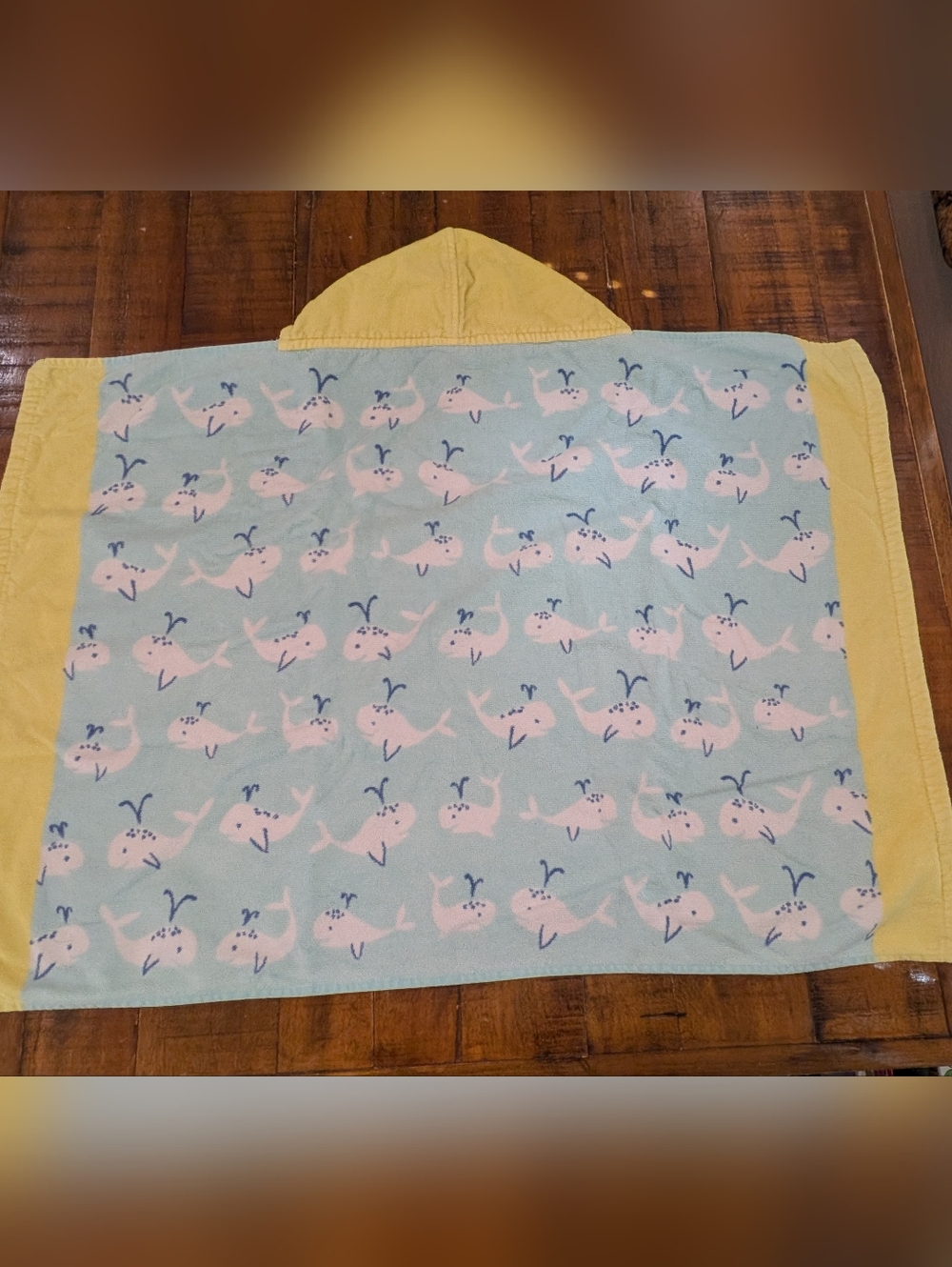 Pottery Barn Kids Blue & Yellow Hooded Infant Towel, Whales Print